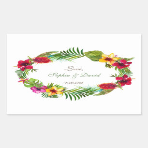 Hawaiian Radiant Tropical Floral Wreath Wedding Rectangular Sticker