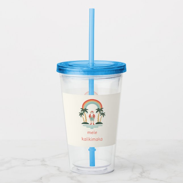 Hawaiian/Rainbow/Palms Santa Acrylic Tumbler (Front)