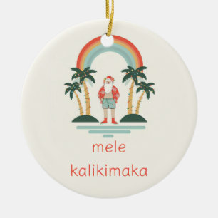 Hawaiian/Rainbow/Palms Santa Ceramic Tree Decoration