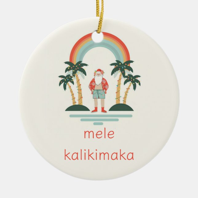 Hawaiian/Rainbow/Palms Santa Ceramic Tree Decoration (Front)