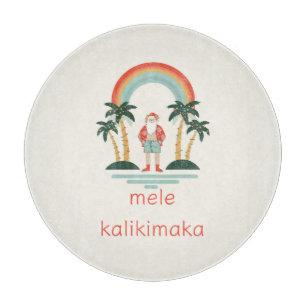 Hawaiian/Rainbow/Palms Santa Cutting Board