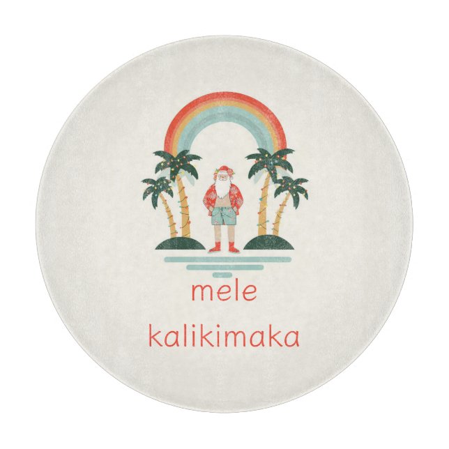 Hawaiian/Rainbow/Palms Santa Cutting Board (Front)
