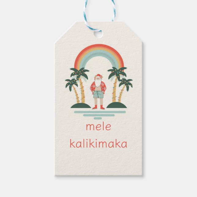 Hawaiian/Rainbow/Palms Santa Gift Tags (Front)