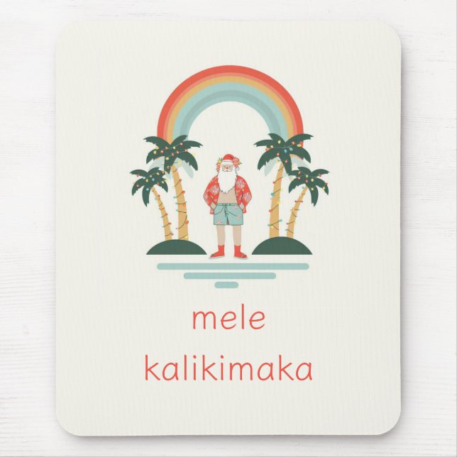 Hawaiian/Rainbow/Palms Santa Mouse Mat (Front)