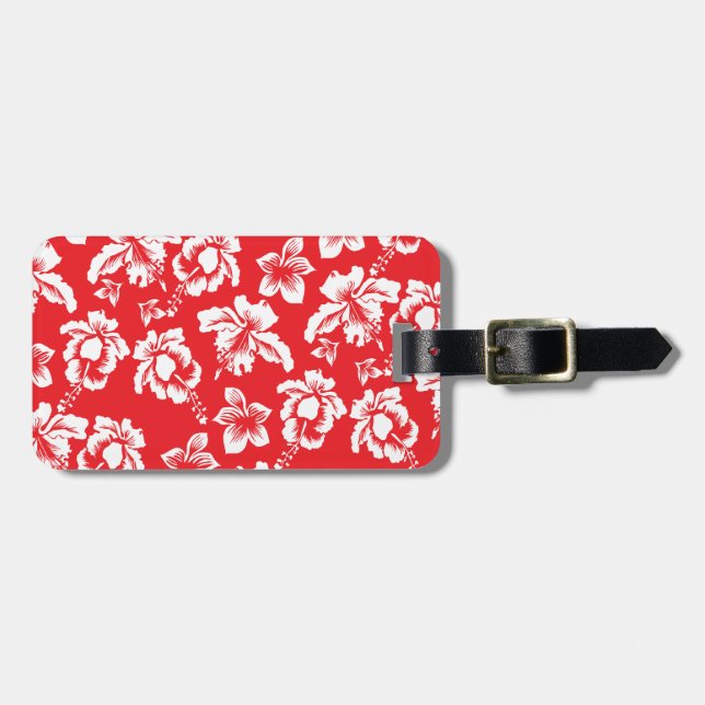 Hawaiian Red Flowers Luggage Tag (Front Horizontal)