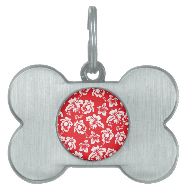 Hawaiian Red Flowers Pet Tag (Front)