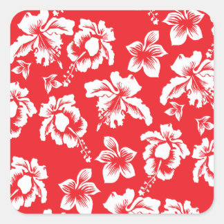 Hawaiian Red Flowers Square Sticker