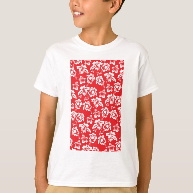 Hawaiian Red Flowers T-Shirt (Front)