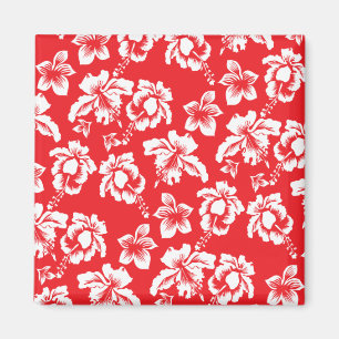 Hawaiian Red Hibiscus Floral Print Magnet