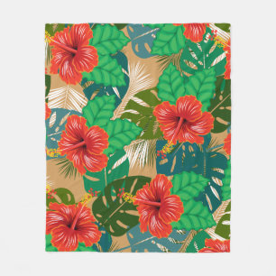Hawaiian Red Hibiscus Island Plants Fleece Blanket