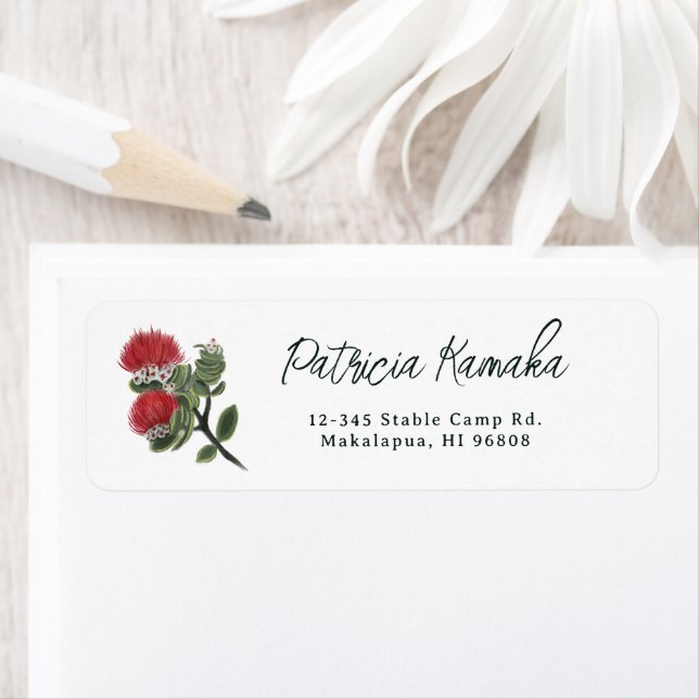 Hawaiian Red Lehua Flower Return Address  (Insitu)