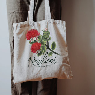 Hawaiian Red Lehua Flower Watercolor Resilience Tote Bag
