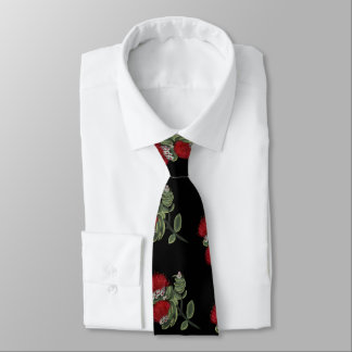 Hawaiian Red Lehua Watercolor Tropical Floral Tie