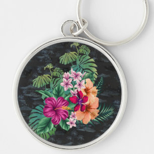 Hawaiian Retro Hibiscus and Plumeria  Key Ring