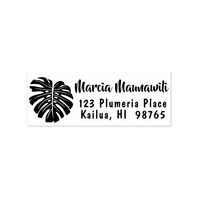 Hawaiian Return Address Stamp Monstera Leaf Custom (Imprint)
