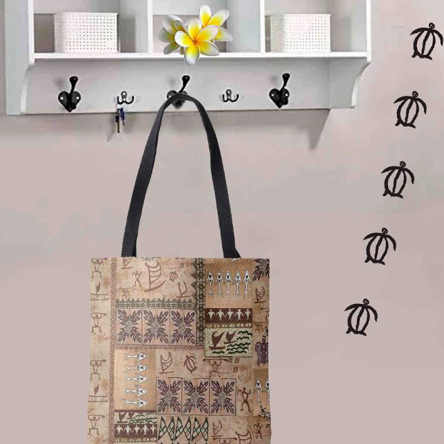 Hawaiian Sailing Canoe and Petroglyph Tapa Tote Bag (Creator Uploaded)