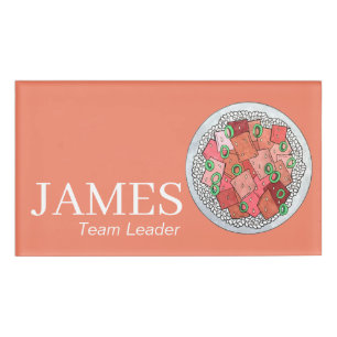 Hawaiian Salmon Poké Poke Bowl Seafood Food Name Tag