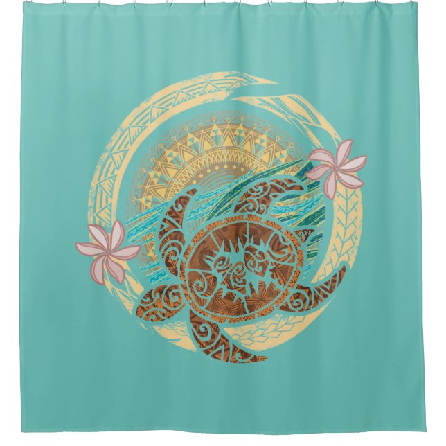 Hawaiian - Samoan - Polynesian Circular Tribal Shower Curtain (Front)