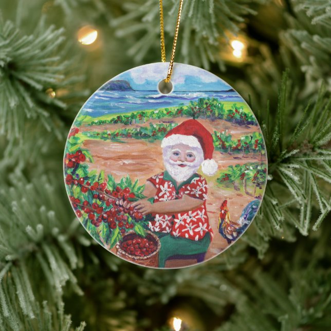 Hawaiian Santa Claus and Coffee Mele Kalikimaka Ceramic Tree Decoration (Tree)