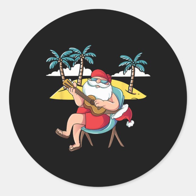 Hawaiian Santa Claus Hawaian Guitar Christmas In J Classic Round Sticker (Front)