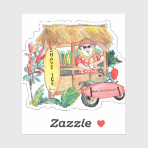 Hawaiian Santa Claus Selling Shave Ice Sticker