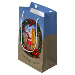 Hawaiian Santa w. Surfboard at the Beach Gift Bag