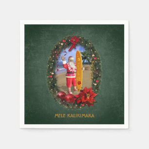 Hawaiian Santa with Surfboard at the Beach Napkin