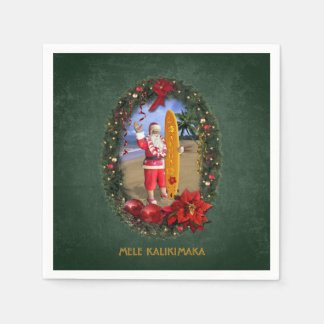 Hawaiian Santa with Surfboard at the Beach Napkin
