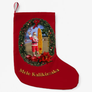 Hawaiian Santa with Surfboard Christmas Stocking