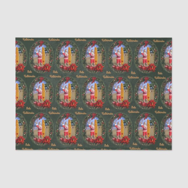 Hawaiian Santa with Surfboard Tissue Paper (Front)