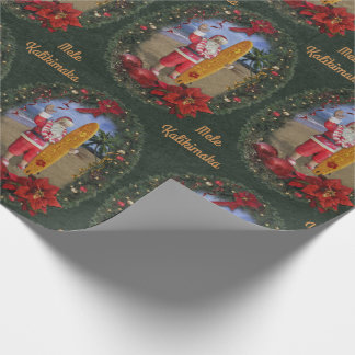 Hawaiian Santa with Surfboard Wrapping Paper