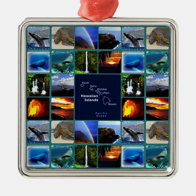 Hawaiian scenes collage metal tree decoration (Front)