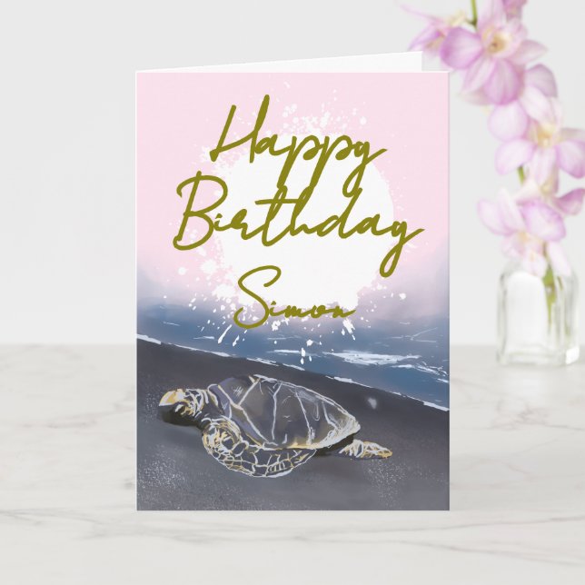 Hawaiian Sea Turtle Birthday Card (Orchid)