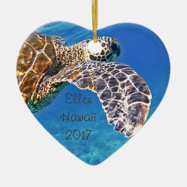 Hawaiian Sea turtle swimming Ceramic Tree Decoration (Front)