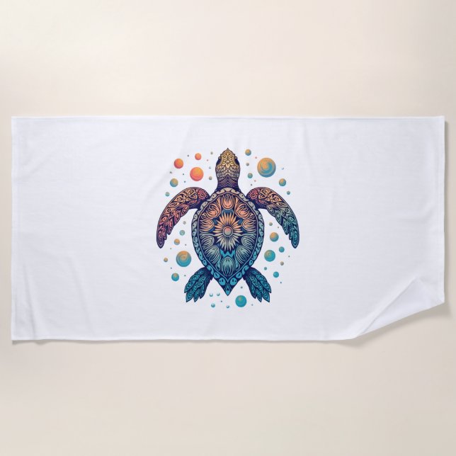 Hawaiian Sea Turtle Tie-Dye Hawaii Vacation Beach  Beach Towel (Front)