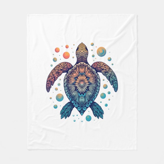 Hawaiian Sea Turtle Tie-Dye Hawaii Vacation Beach  Fleece Blanket (Front)