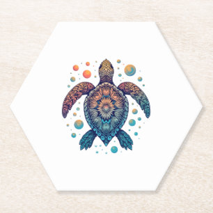 Hawaiian Sea Turtle Tie-Dye Hawaii Vacation Beach Paper Coaster