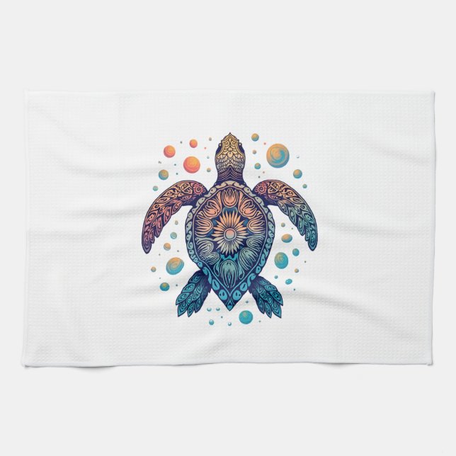 Hawaiian Sea Turtle Tie-Dye Hawaii Vacation Beach  Tea Towel (Horizontal)