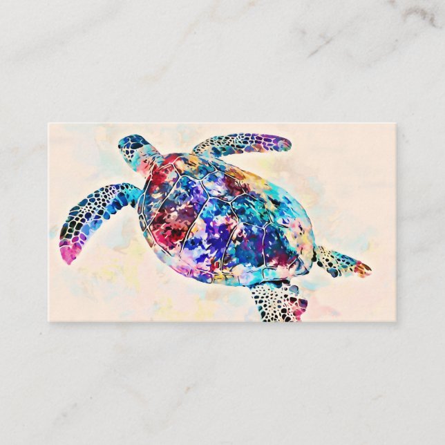 Hawaiian Sea Turtle Watercolor Business Card (Front)