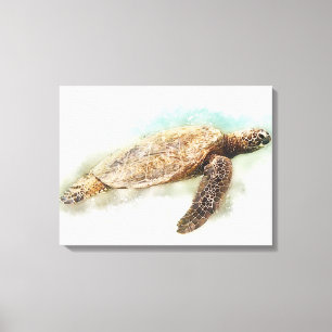 Hawaiian Sea Turtle Watercolor Canvas Print