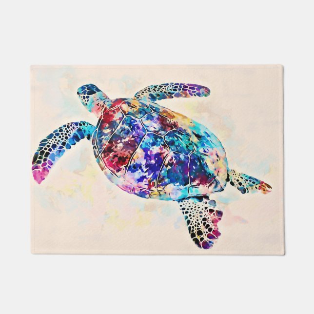 Hawaiian Sea Turtle Watercolor Doormat (Front)