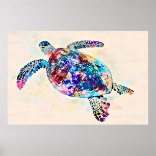 Hawaiian Sea Turtle Watercolor Poster