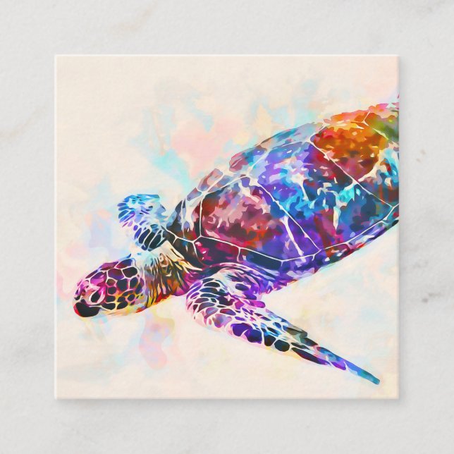 Hawaiian Sea Turtle Watercolor Square Business Card (Front)