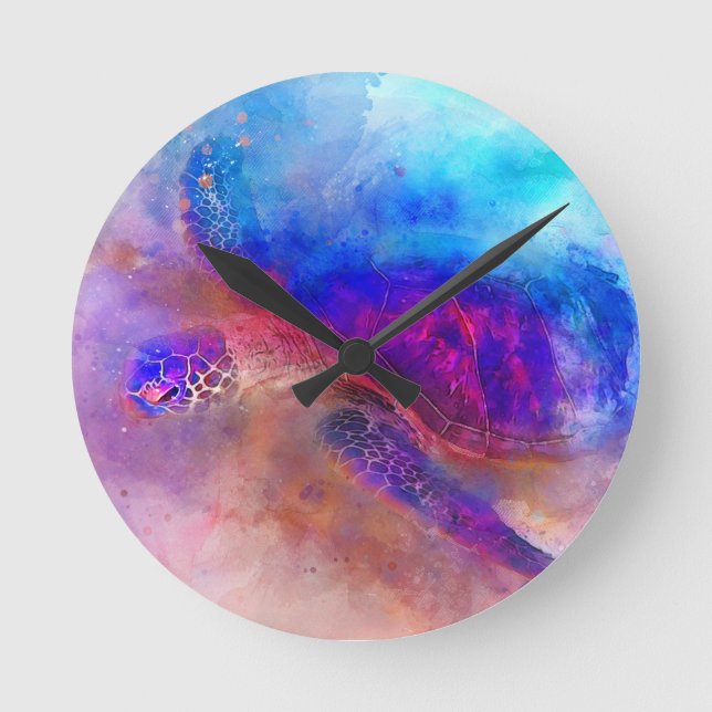 Hawaiian Sea Turtle Watercolor Square Wall Clock (Front)