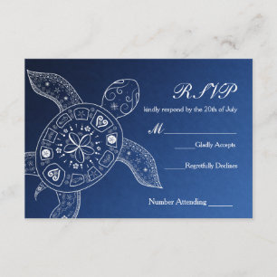 Hawaiian Sea Turtle White Blue Beach Wedding RSVP