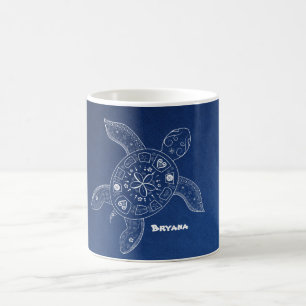 Hawaiian Sea Turtle White on Blue Beach Tropical Coffee Mug