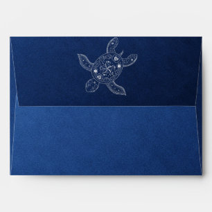 Hawaiian Sea Turtle White on Blue Beach Wedding Envelopes