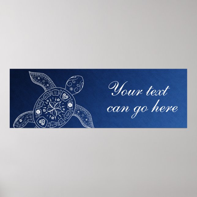 Hawaiian Sea Turtle White on Blue Beach Wedding Poster (Front)
