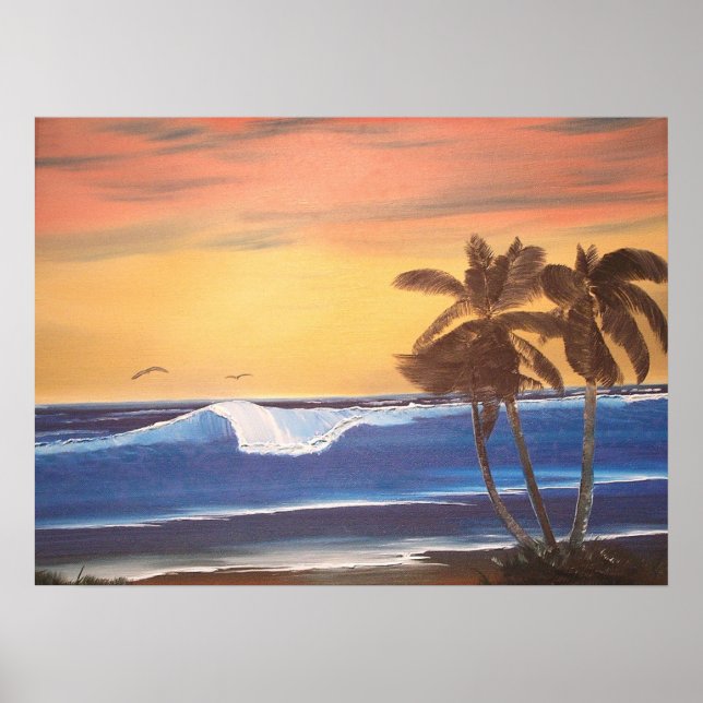 Hawaiian Seascape at Sunset Painting Poster (Front)