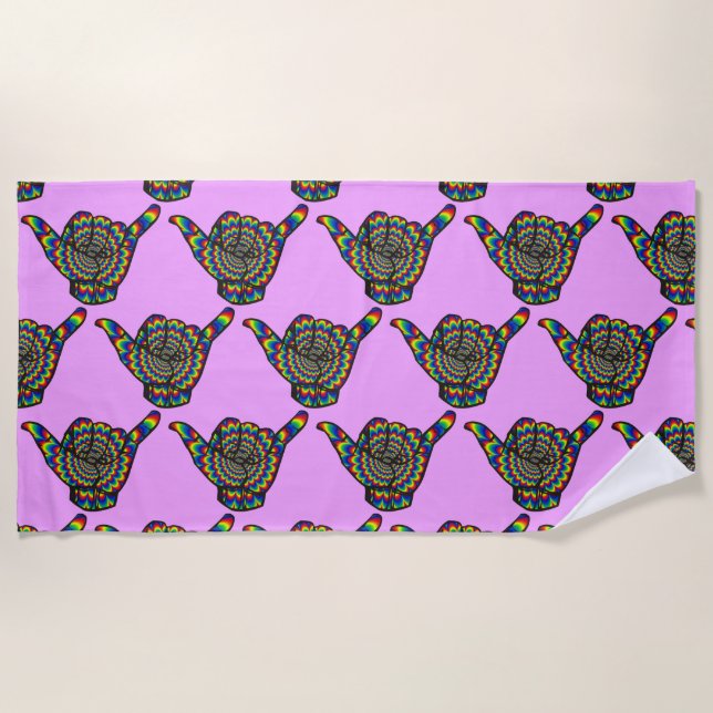 Hawaiian Shaka Psychedelic Thunder_Cove Beach Towel (Front)